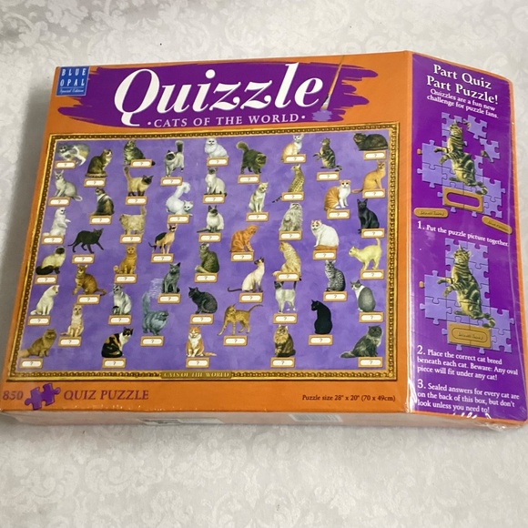 Quizzle  Blue Opal   Cats of the World,  Quiz Puzzle  850 pc.  new - Picture 3 of 3